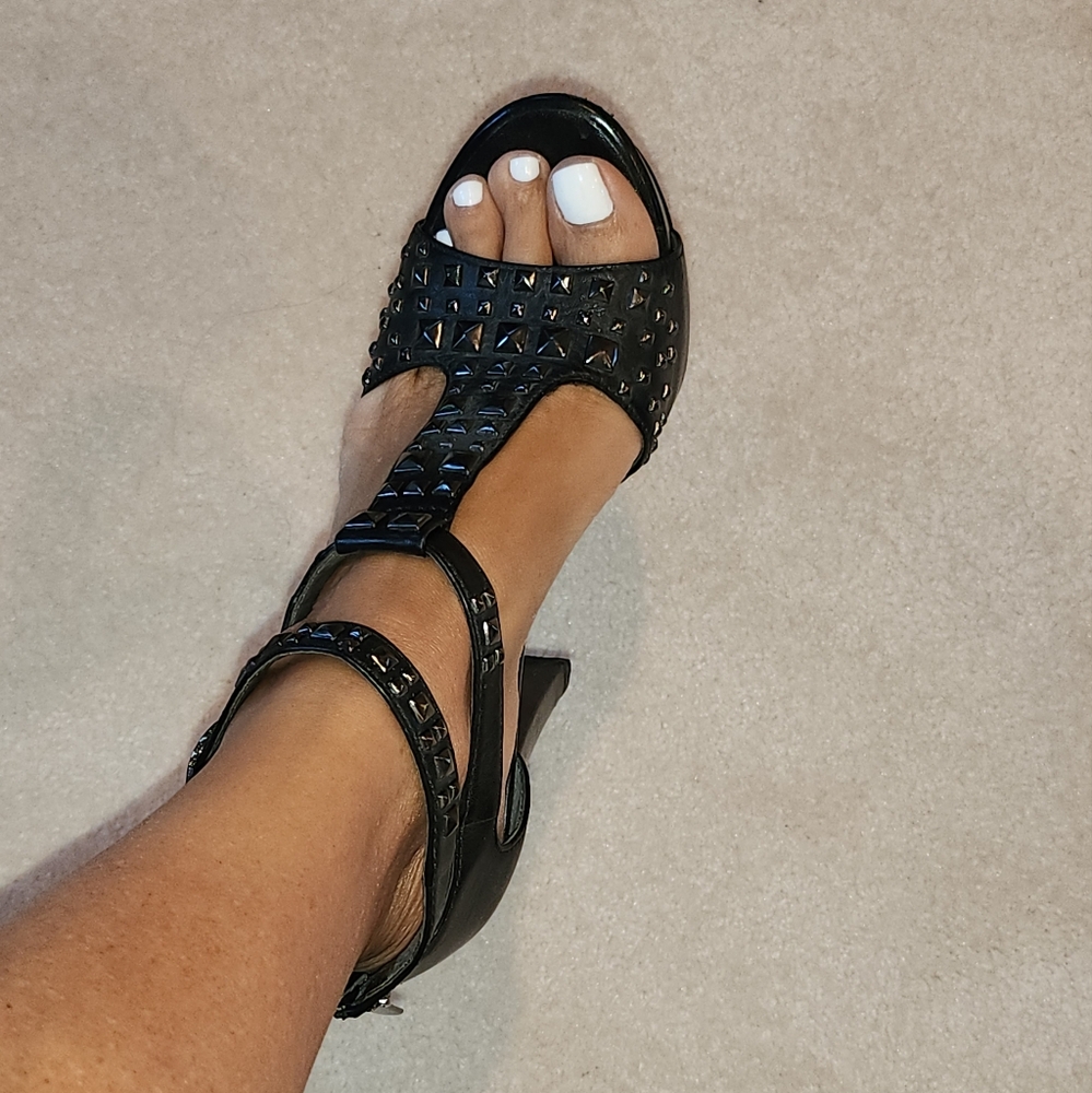 Leather Platform Studded Heels - image 2